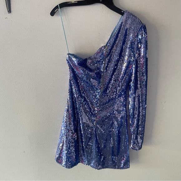 New! Bardot Blue Sequins One Shoulder Mini Dress NWT 37643 - Picture 3 of 8